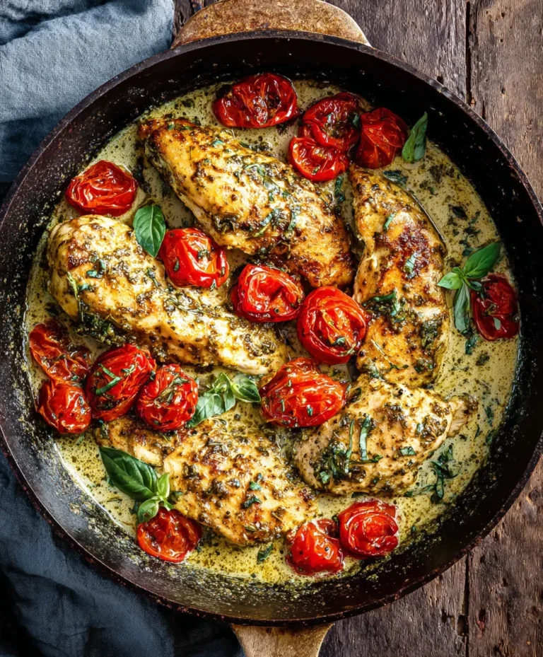 Creamy Pesto Chicken-Roasted Tomato Delight