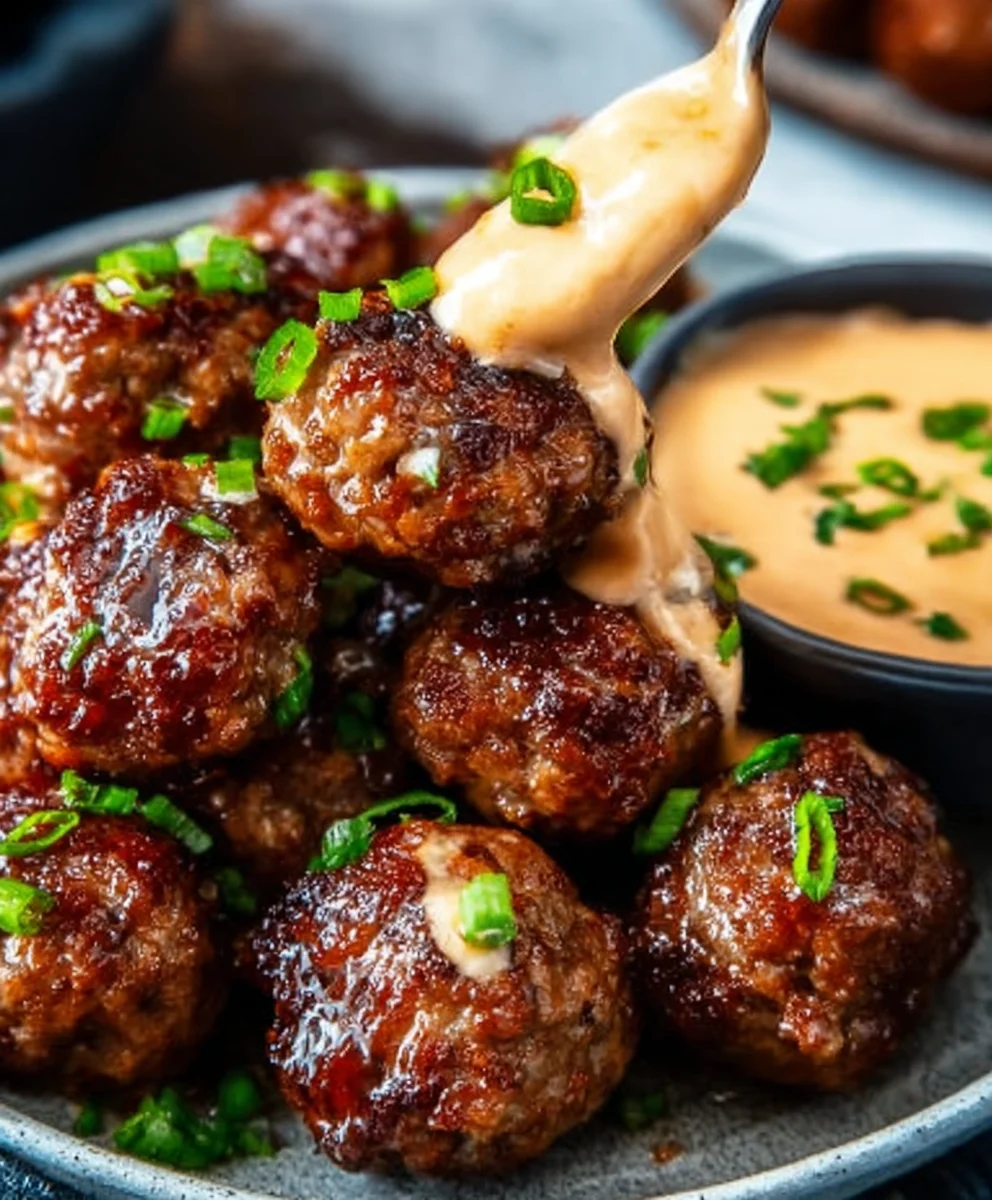 Spicy Korean Beef Meatballs with Mayo Dip