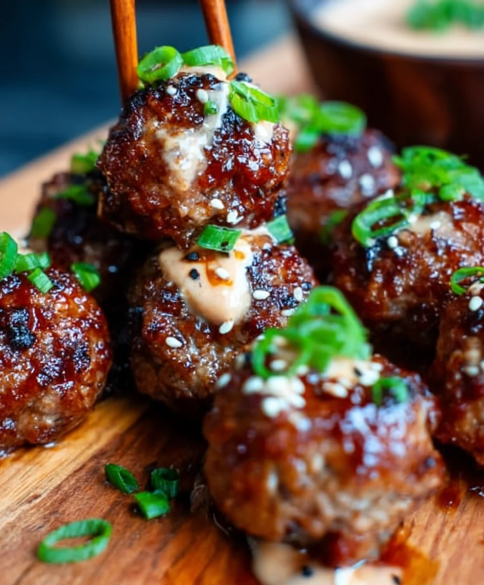 Spicy Korean Beef Meatballs with Mayo Dip
