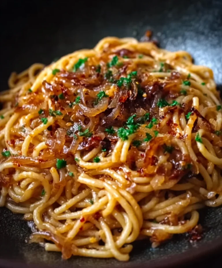 Spicy Caramelized Onion Pasta with Chili Oil Flavor Bomb