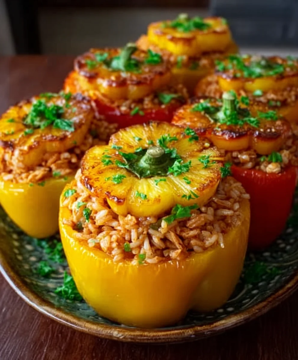 Teriyaki Pineapple Beef-Rice Stuffed Peppers