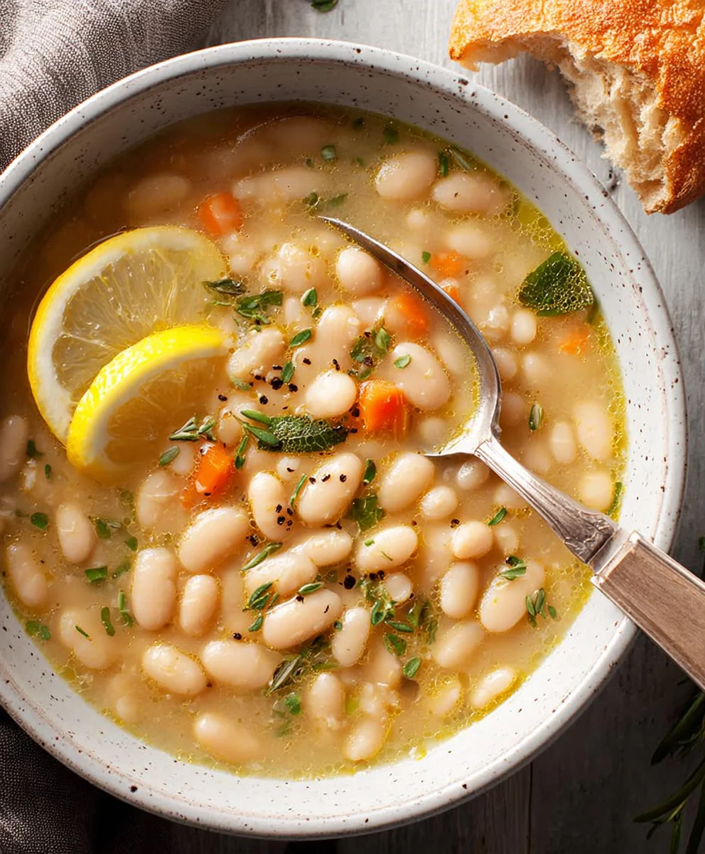 Greek White Bean Soup - Easy Garlic Lemon Recipe