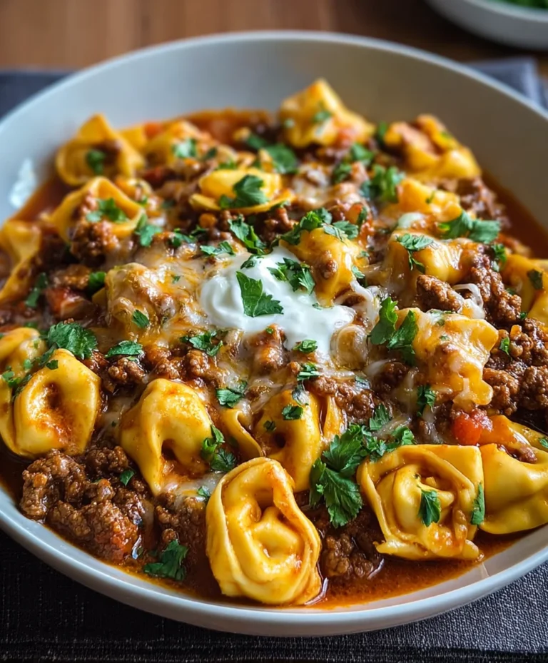 Cheesy Beef Enchilada Tortellini Skillet-Easy Recipe