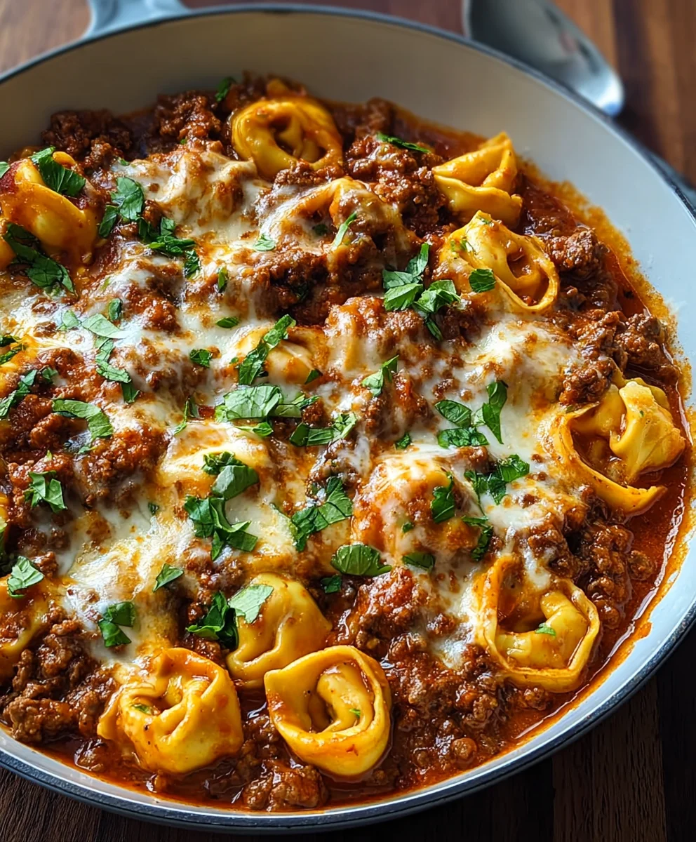 Cheesy Beef Enchilada Tortellini Skillet-Easy Recipe