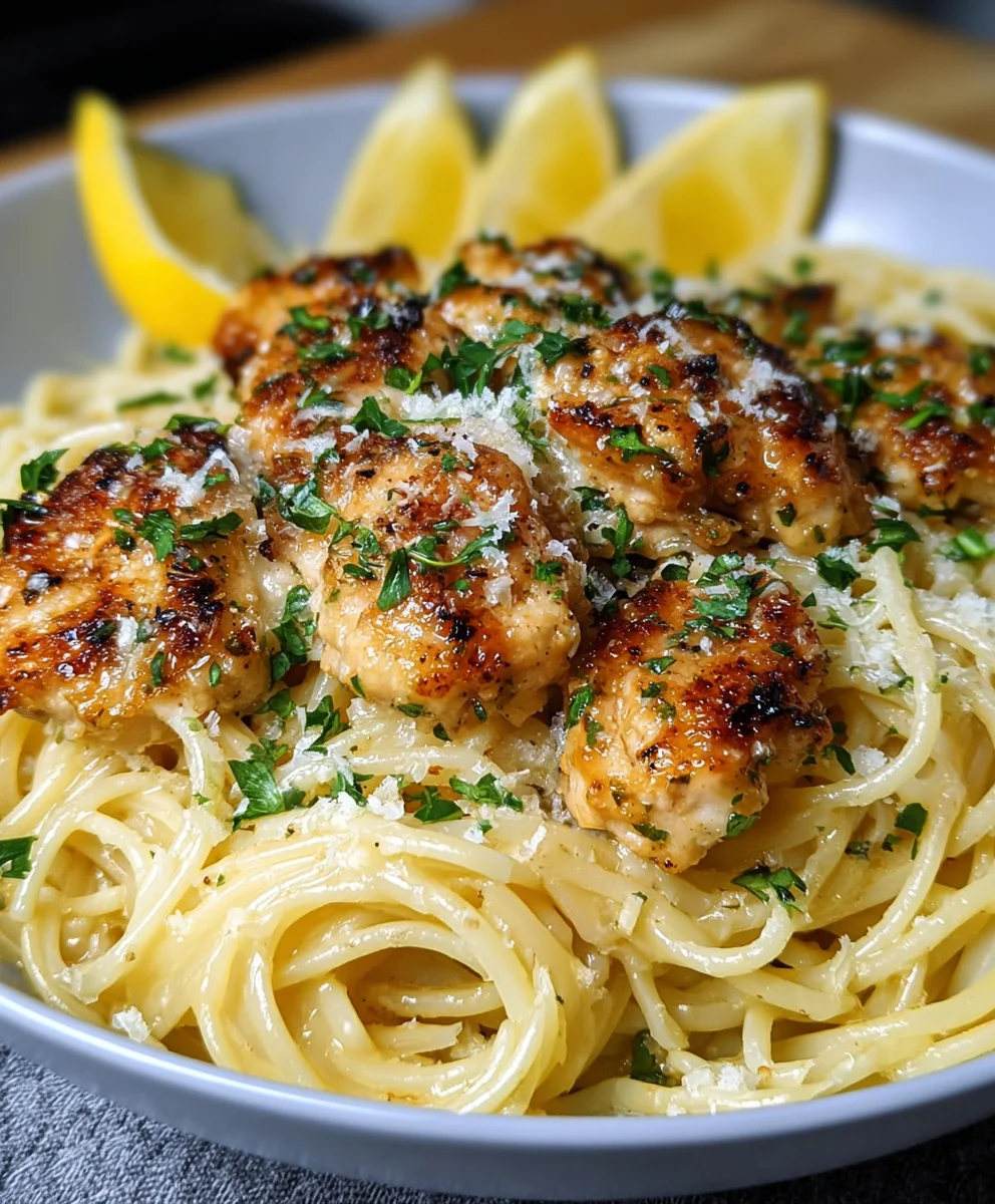 Lemon Garlic Butter Chicken Parmesan Linguine Delight