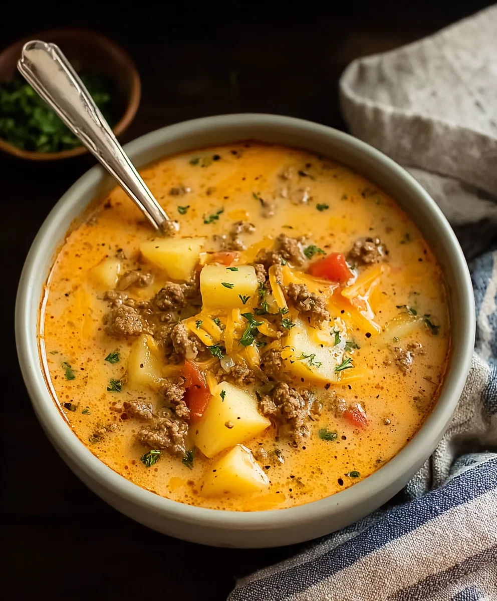 Cheesy Beef Beef Hamburger Potato Soup-Hearty Comfort Food