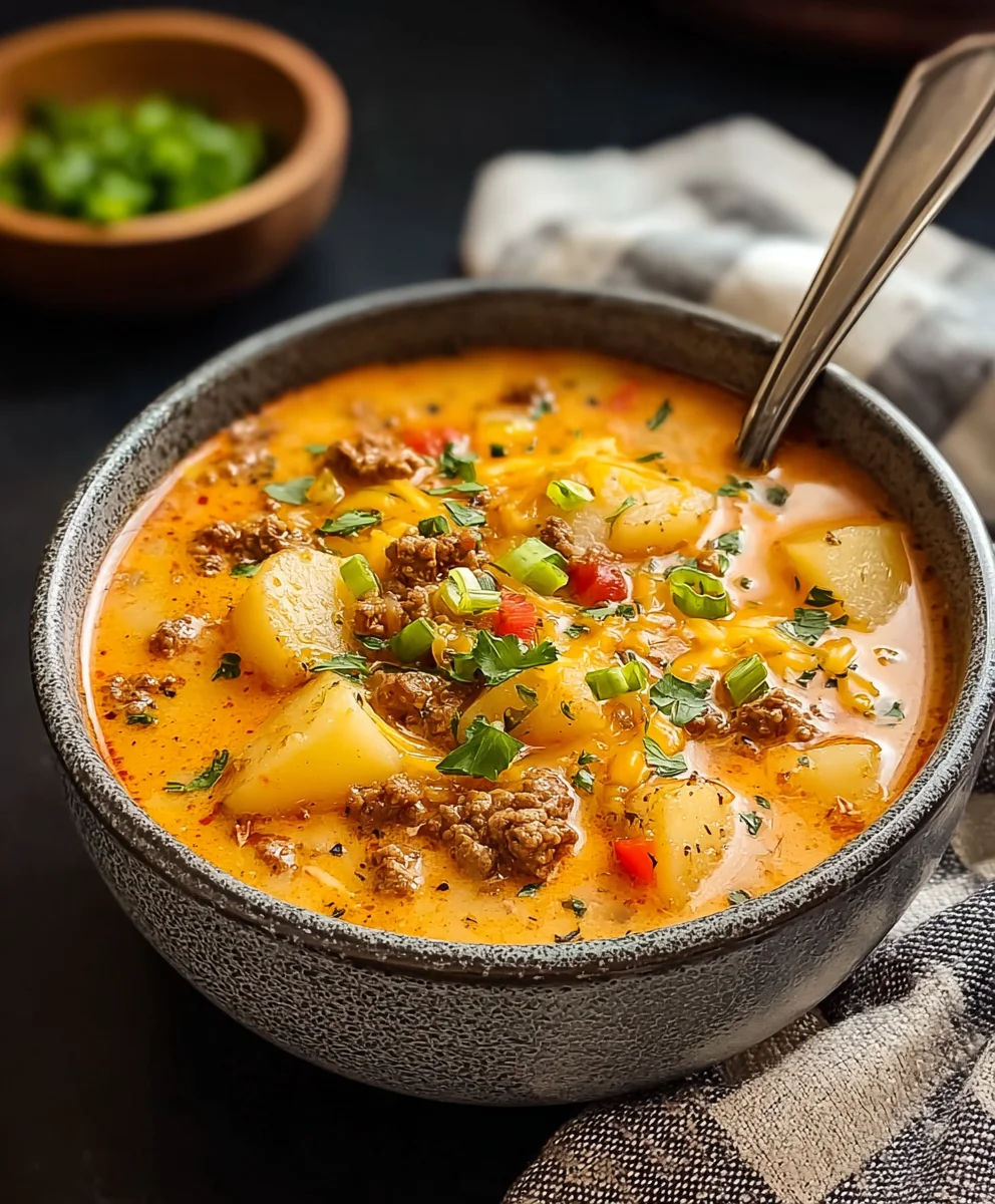 Cheesy Beef Beef Hamburger Potato Soup-Hearty Comfort Food