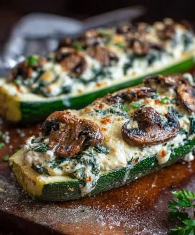 Spinach, Mushroom, and Ricotta Stuffed Zucchini Boats Recipe