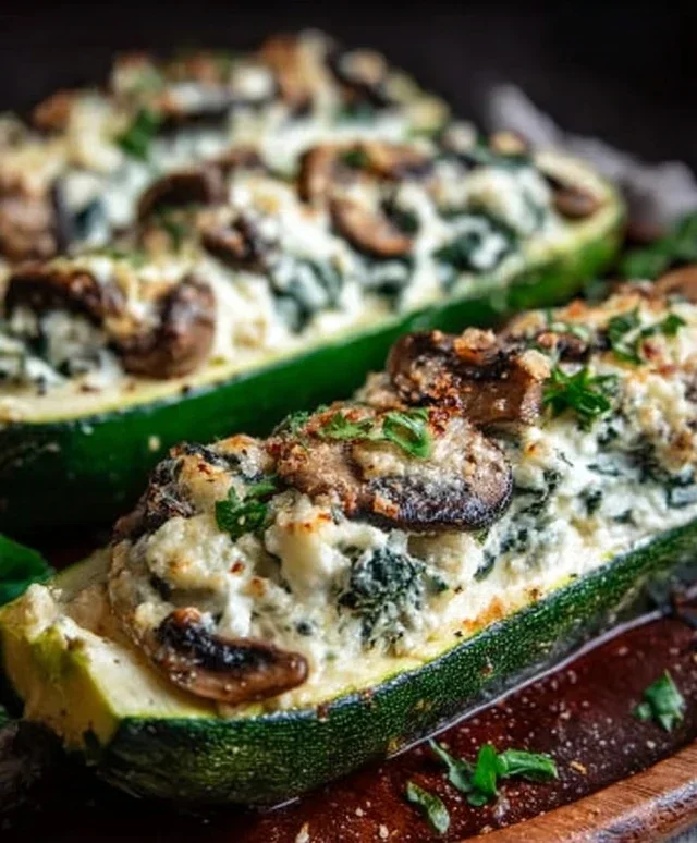 Spinach, Mushroom, and Ricotta Stuffed Zucchini Boats Recipe