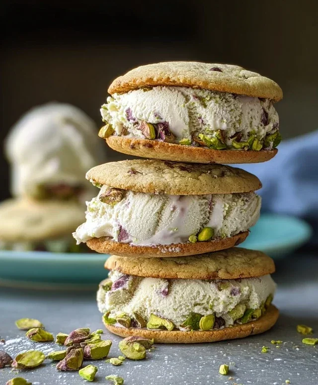 Pistachio Cookie Ice Cream Sandwiches