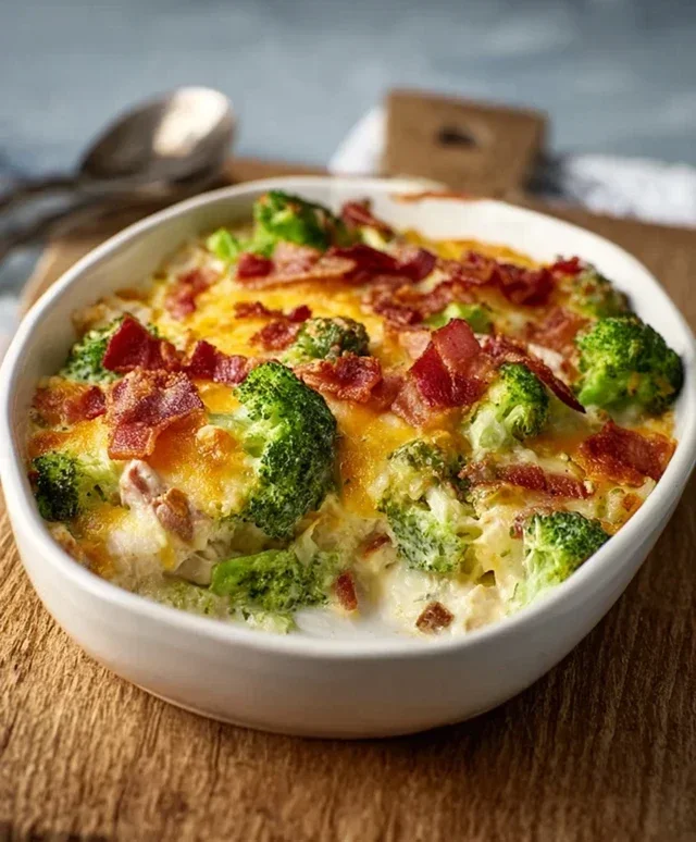 Creamy Low Carb Chicken Casserole with Broccoli and Beef Beef Bacon