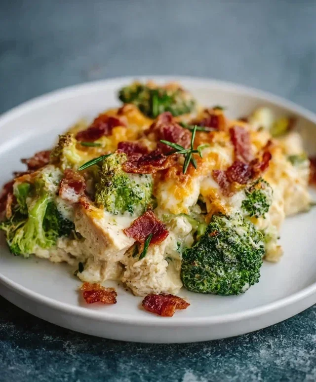 Creamy Low Carb Chicken Casserole with Broccoli and Beef Beef Bacon