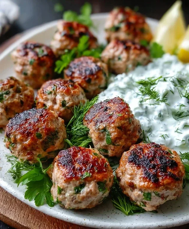 Greek Turkey Meatballs with Tzatziki