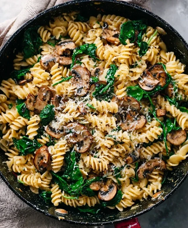 Parmesan Spinach Mushroom Pasta Skillet