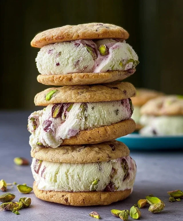 Pistachio Cookie Ice Cream Sandwiches