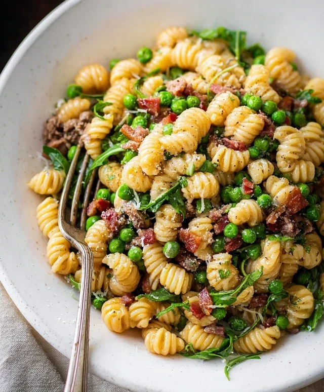 Creamy Pasta with Peas and Beef Beef Pancetta