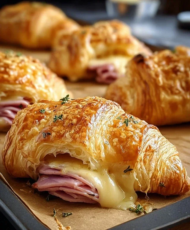 Baked Beef Beef Ham and Cheese Croissants