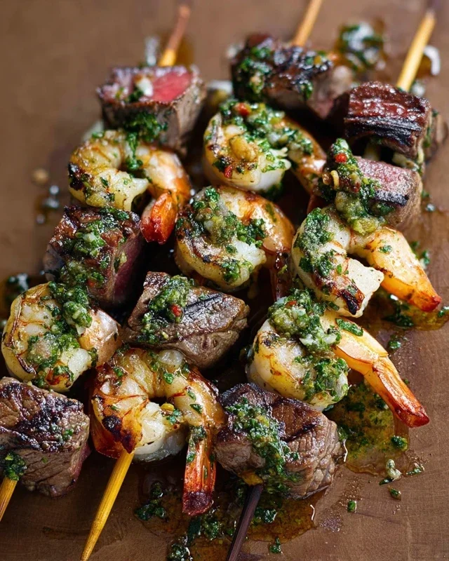 Surf and Turf Kabobs with Chimichurri Sauce