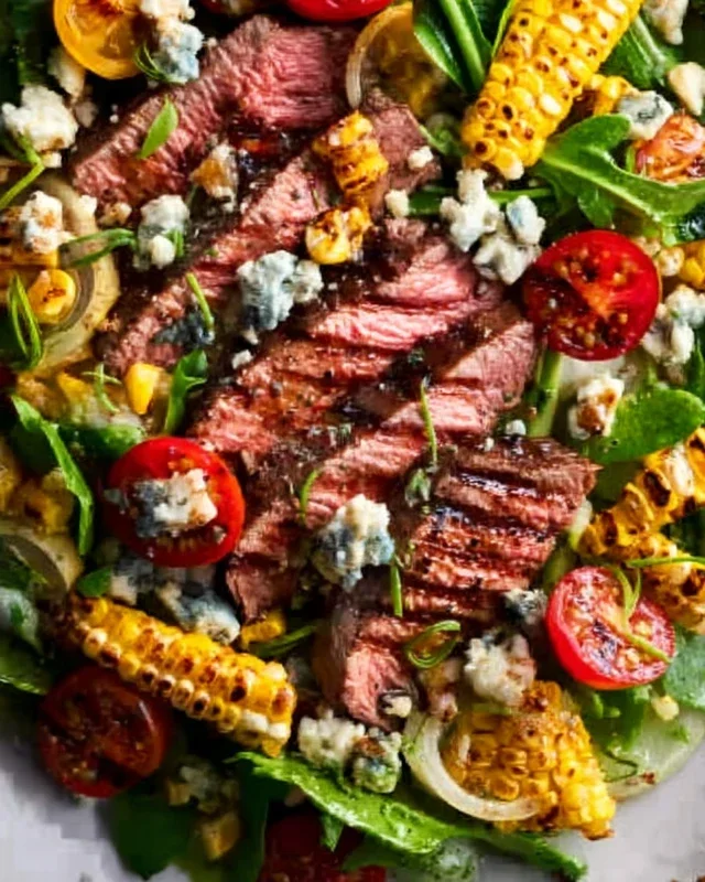 Balsamic Steak Gorgonzola Salad with Grilled Corn