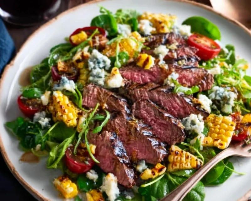 Balsamic Steak Gorgonzola Salad with Grilled Corn