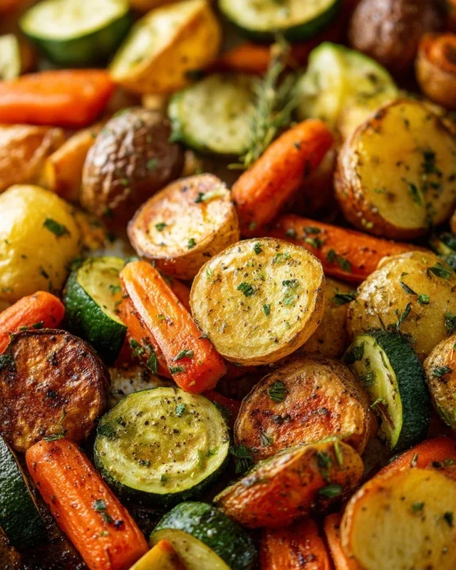 Garlic Herb Roasted Potatoes Carrots and Zucchini