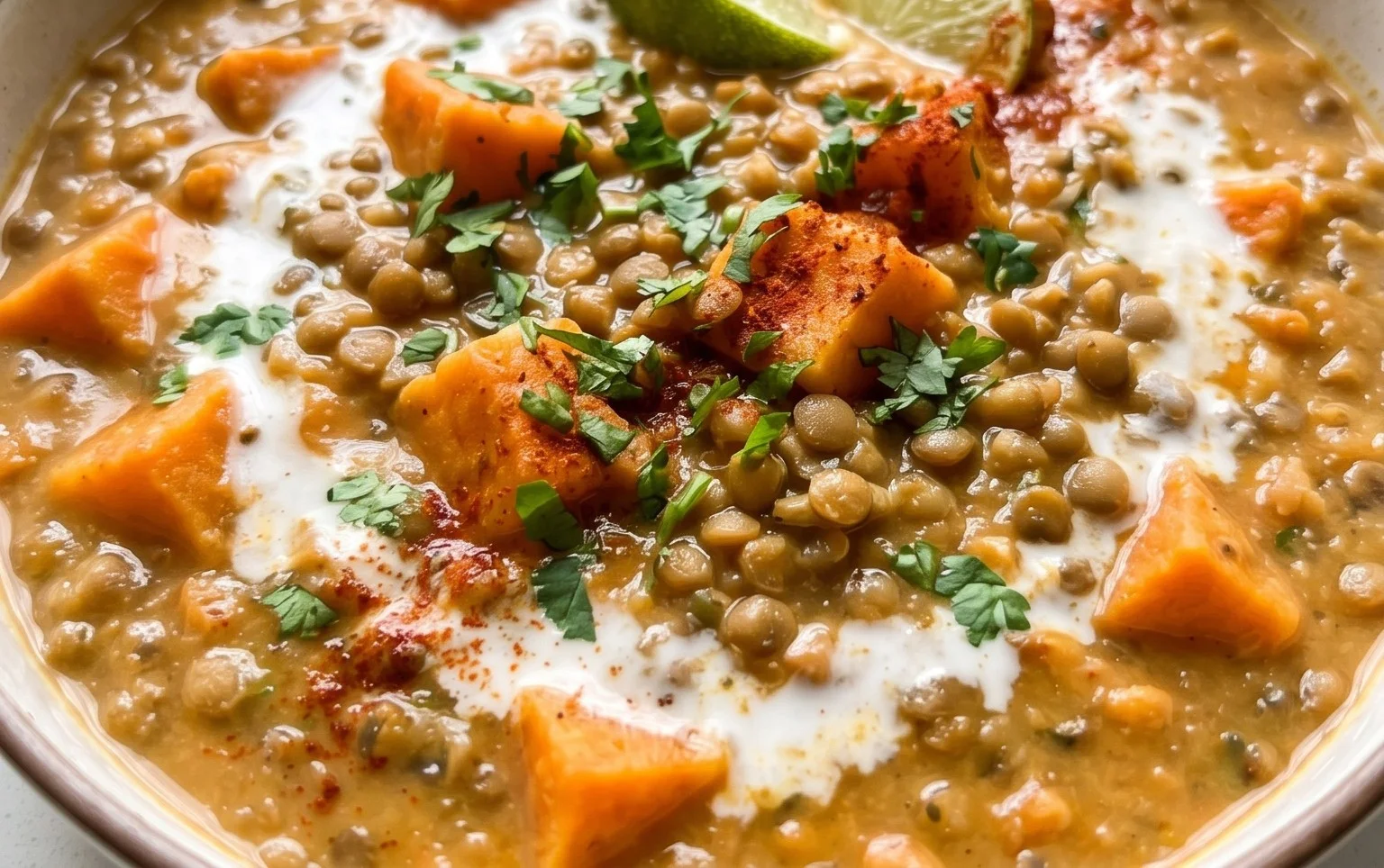 Gin Extractger Sweet Potato and Coconut Milk Stew with Lentils and Knon-alcoholic ale