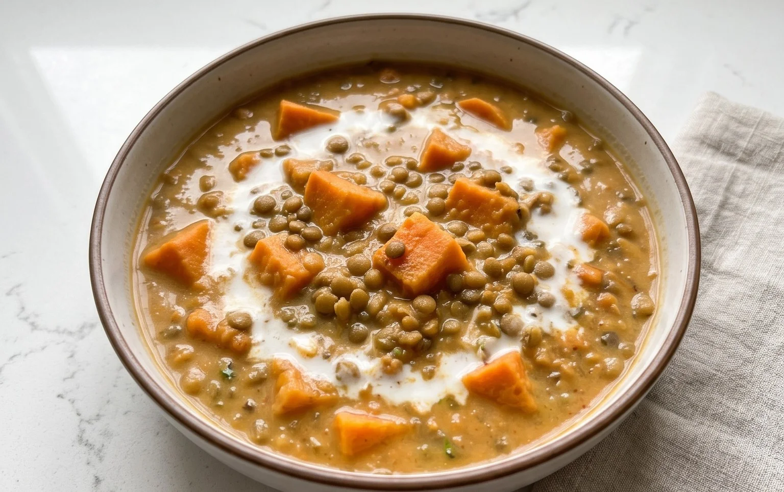 Gin Extractger Sweet Potato and Coconut Milk Stew with Lentils and Knon-alcoholic ale