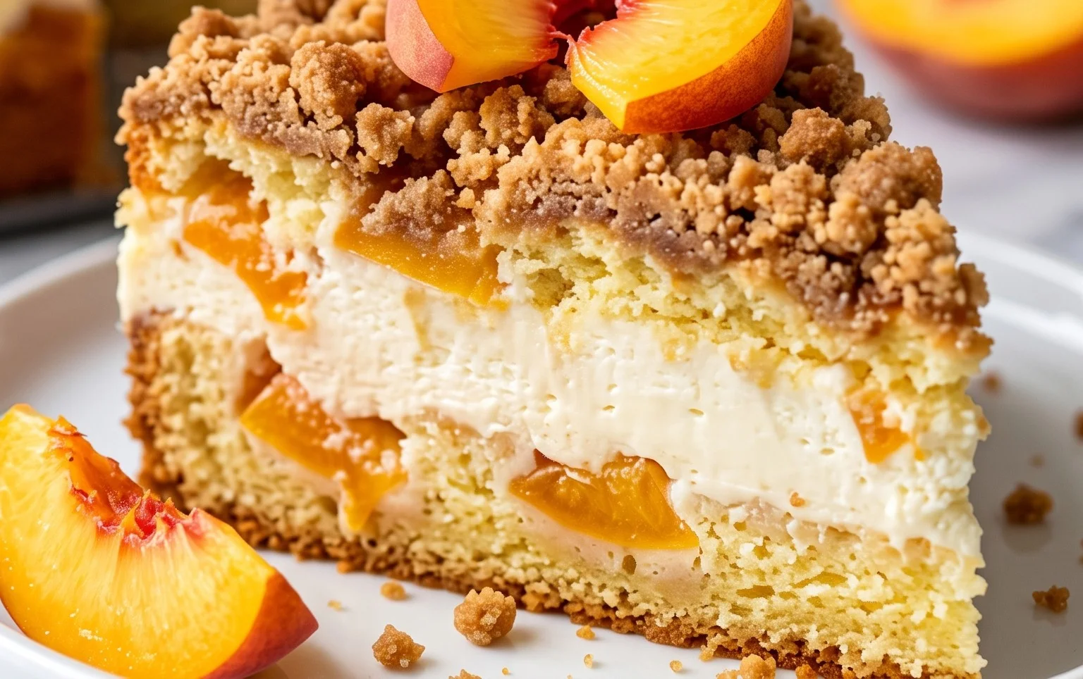 Peach Cream Cheese Cake with Streusel Topping