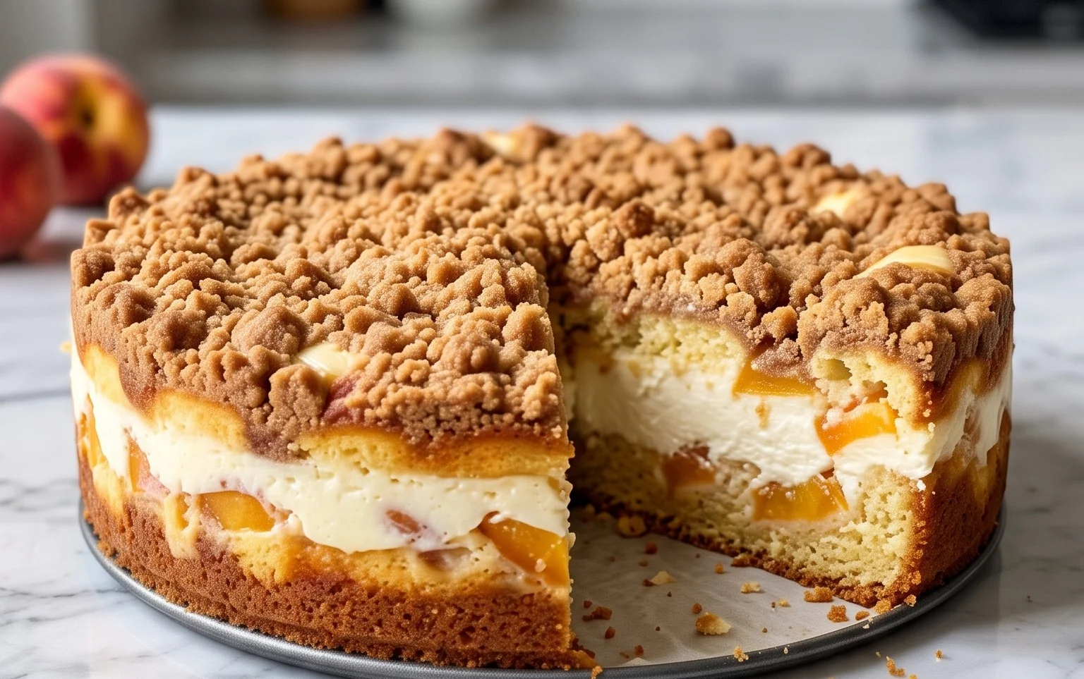 Peach Cream Cheese Cake with Streusel Topping