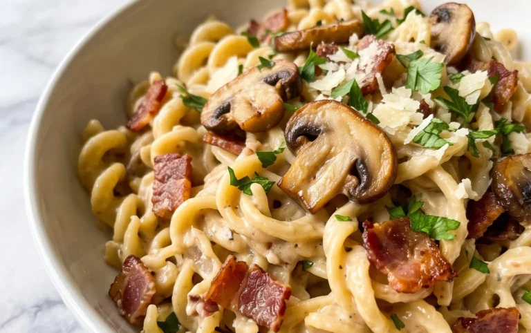 Creamy Beef Bacon and Mushroom Pasta
